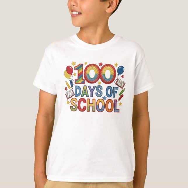 Färgglada 100 dagar i skolan t shirt (Framsida)