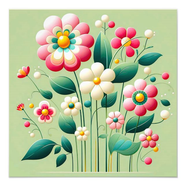 Färgglada 3d-blommor fototryck (Framsidan)