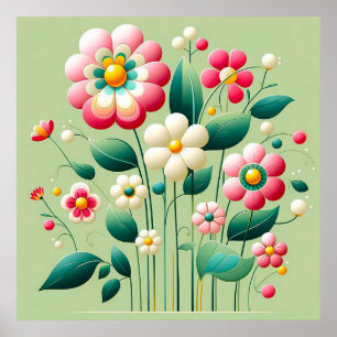 Färgglada 3d-blommor poster