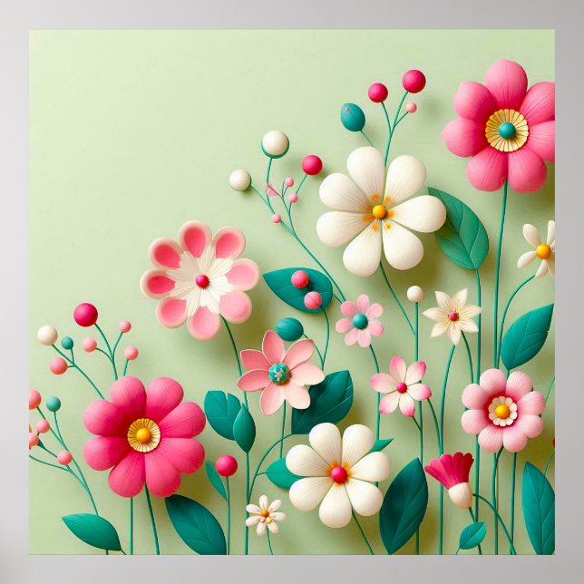Färgglada 3d-blommor poster (Framsidan)