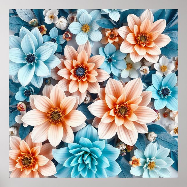 Färgglada 3d-blommor poster (Framsidan)