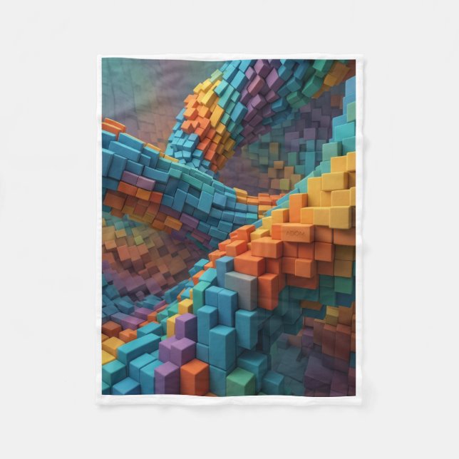 Färgglada 3D Geometriska Block Regnbåge Konst Möns Fleecefilt (Framsidan)