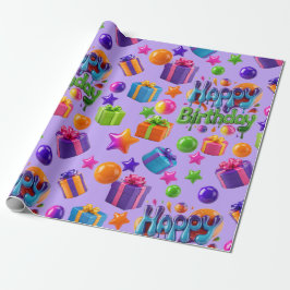 Färgglada 3D Glad födelsedag presentlådor & ballon Presentpapper