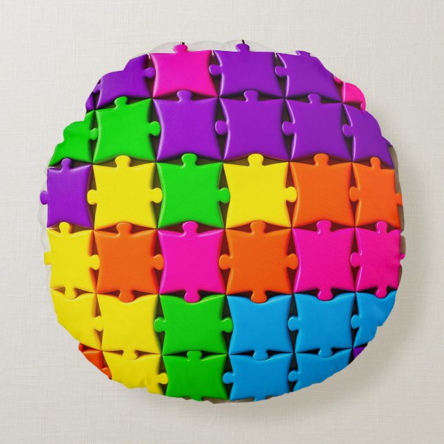 Färgglada 3d-pusselbitar arrangerade rund kudde (Framsidan)