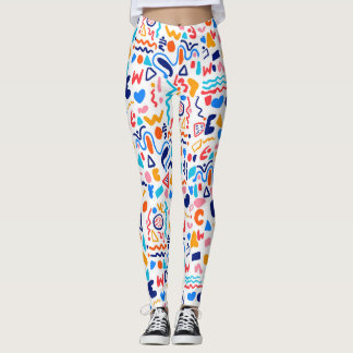Färgglada Abstrakt Klotter Leggings – Retro 90-tal