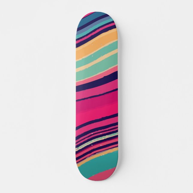 Färgglada Abstrakt Randiga Vågiga Design Mini Skateboard Bräda 18,5 Cm (Framsida)
