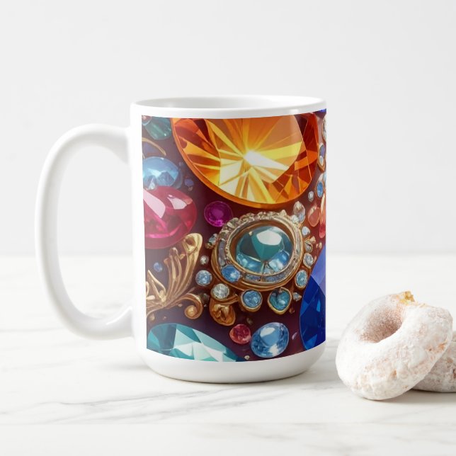 Färgglada ädelstenar & juveler kaffemugg (Med munk)