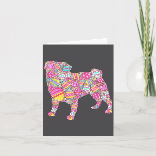 Färgglada Ägg Mops Hund Valp Illustration Kort (Framsida)