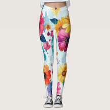 Färgglada akvarell botaniska blommiga Leggings