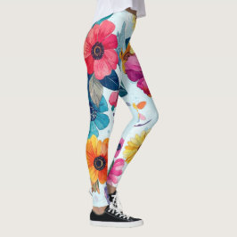 Färgglada akvarell botaniska blommiga Leggings