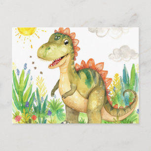 färgglada akvarell dinosaur postkort vykort
