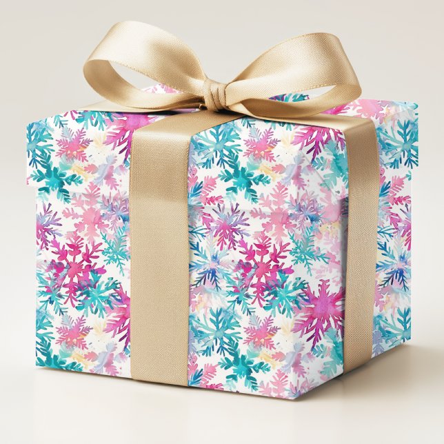Färgglada akvarell jul snöflingor presentpapper (Skapare uppladdad)