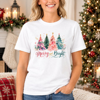 Färgglada akvarell julgranar Glad och ljus T Shirt
