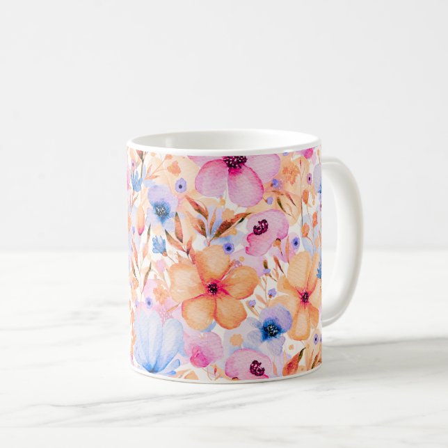 Färgglada akvarell vilda blommor blommönster kaffemugg (Framsida höger)