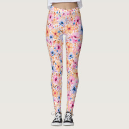 Färgglada akvarell vilda blommor blommönster leggings