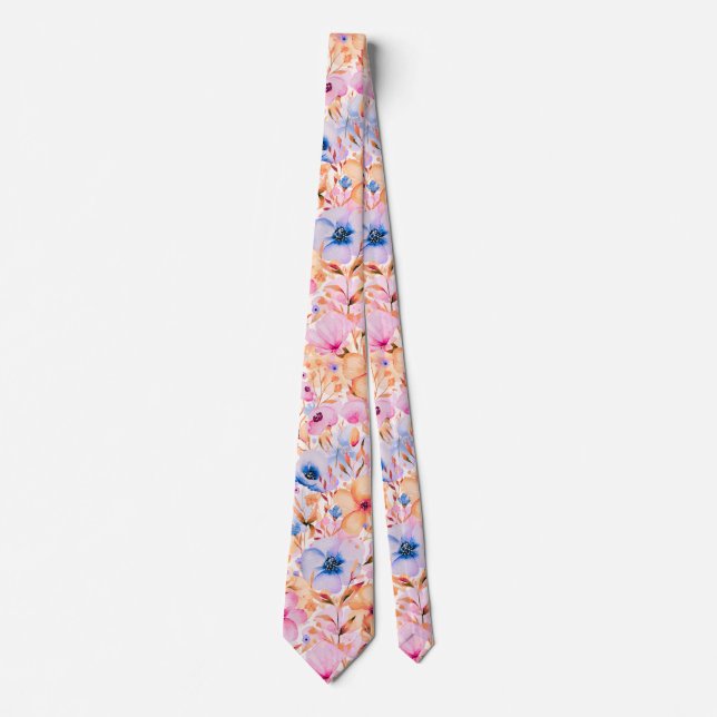 Färgglada akvarell vilda blommor blommönster slips (Framsida)