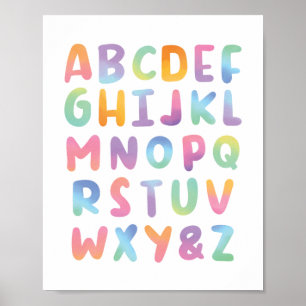 Färgglada akvarellalfabet ABC klassrumsdekoration Poster