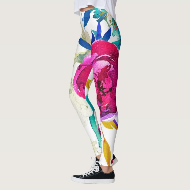 Färgglada akvarellblommor anpassade leggings (Vänster)