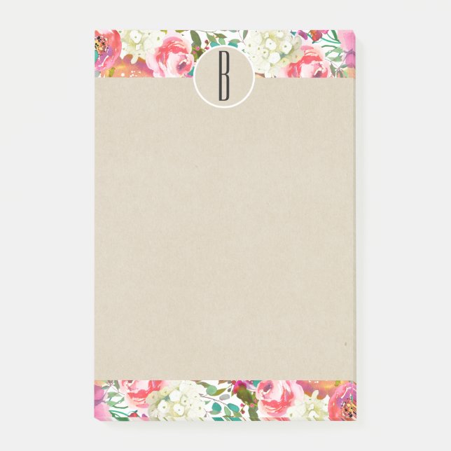Färgglada akvarellblommor kraftmonogram initialbok post-it block (Framsida)