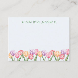 Färgglada akvarelltulpanblommor med anpassad text anteckningskort
