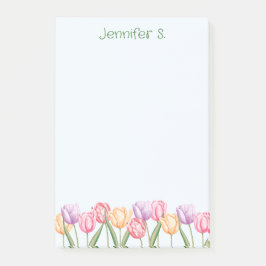 Färgglada akvarelltulpanblommor med anpassad text post-it block