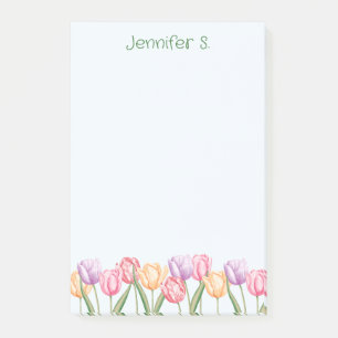 Färgglada akvarelltulpanblommor med anpassad text post-it block