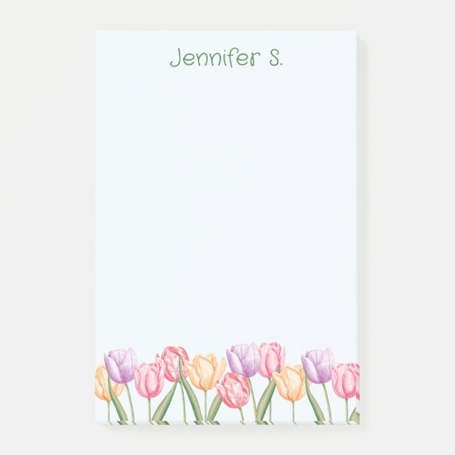 Färgglada akvarelltulpanblommor med anpassad text post-it block (Framsida)