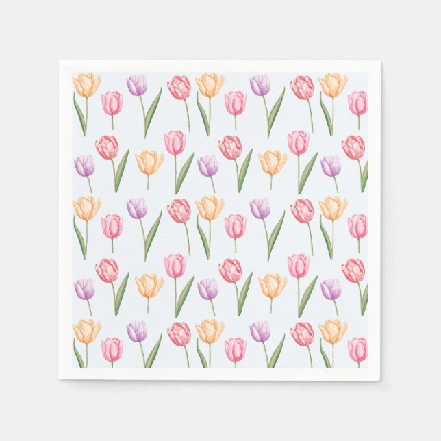 Färgglada akvarelltulpaner Blommönster Pappersservett (Framsidan)