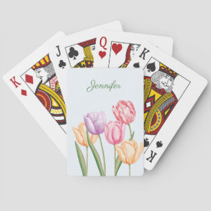Färgglada akvarelltulpaner med anpassat namn casinokort