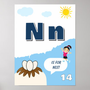 Färgglada alfabetläroplansaffisch Bokstav N Poster
