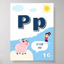 Färgglada alfabetläroplansaffisch Bokstav P Poster