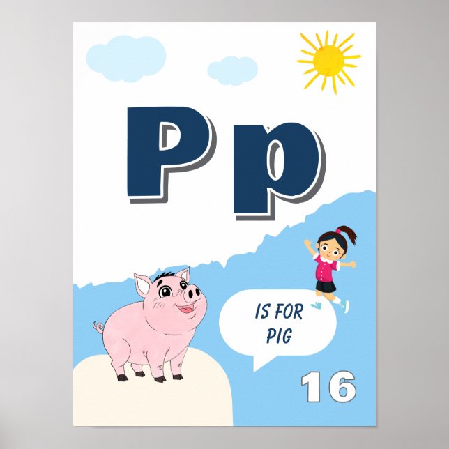 Färgglada alfabetläroplansaffisch Bokstav P Poster (Framsidan)