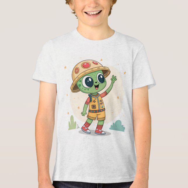 Färgglada Alien Explorer Serietröja Design T Shirt (Framsida)