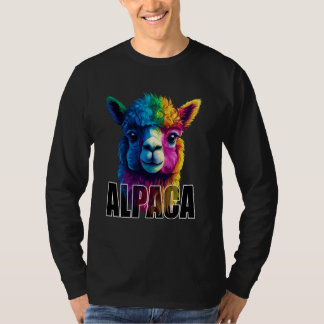 Färgglada Alpaca Ansikte Djur Älskare Män Kvinnor T Shirt