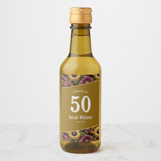 Färgglada Anemoner 50-årsdag Anpassad Vinetikett (Framsida)