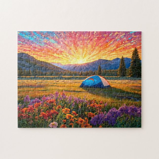 Färgglada ängblommor camping tält konst pussel (Horisontell)