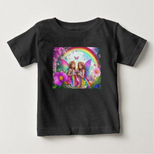 Färgglada Änglar Med Blommor och en Regnbåge T Shirt