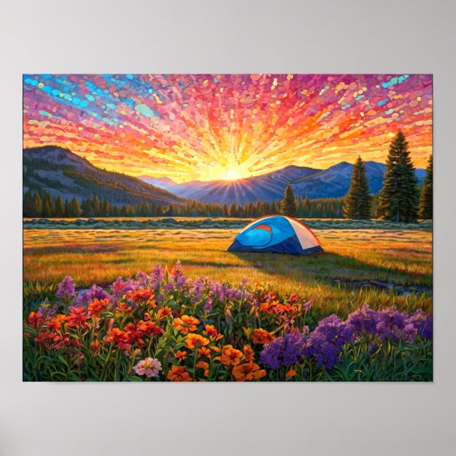 Färgglada ängsblommor camping tält konst poster (Framsidan)