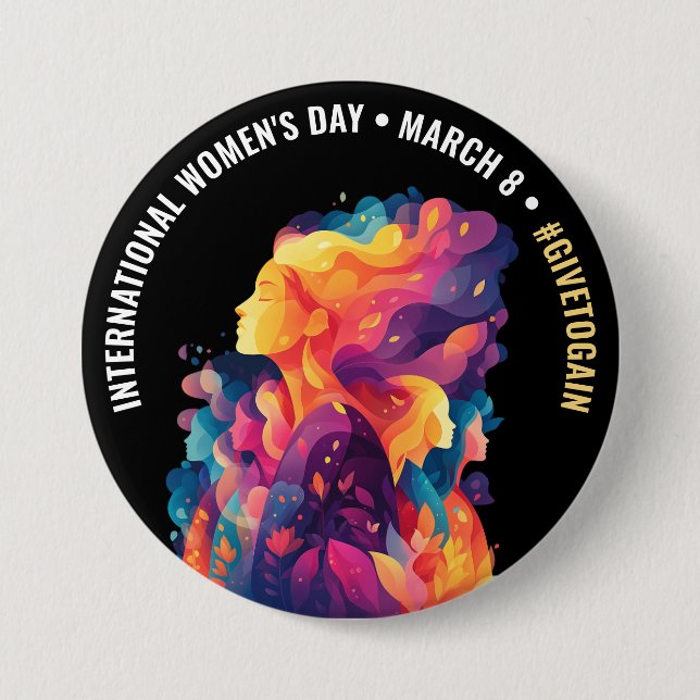 Färgglada Ansikten Abstrakt Kvinnodagen | IWD Knapp (Framsida)
