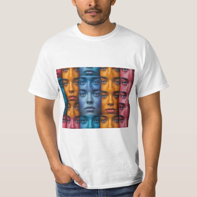Färgglada Ansikten Mönster T Shirt (Framsida)