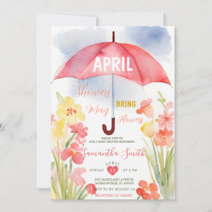 Färgglada aprilskurar Rosa paraply Baby Shower Inbjudningar