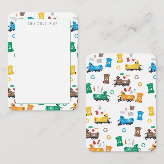 Färgglada återvinnings sopbilar barn anteckningskort (Fram/baksida)