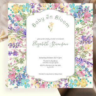 Färgglada Baby In Bloom Blommig Bebis Shower Inbjudningar