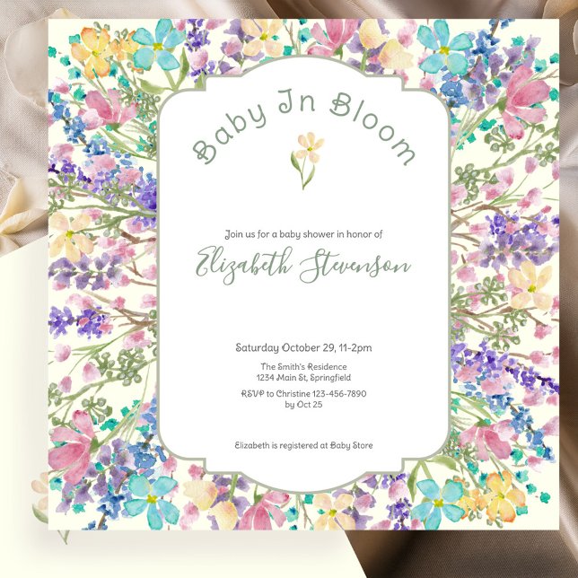 Färgglada Baby In Bloom Blommig Bebis Shower  Inbjudningar (Skapare uppladdad)