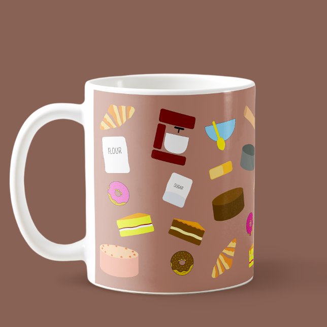 Färgglada bakverk och bakredskap kaffemugg (Baked Goods Mug Brown)