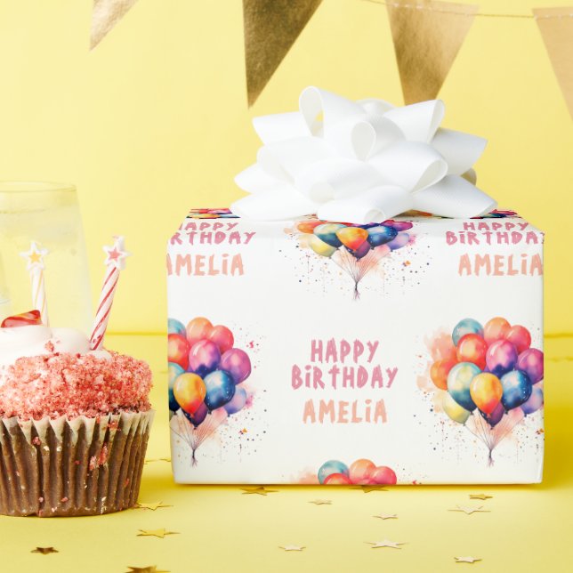 Färgglada ballonger barn lycklig födelsedagspresen presentpapper (Födelsedagsfest)