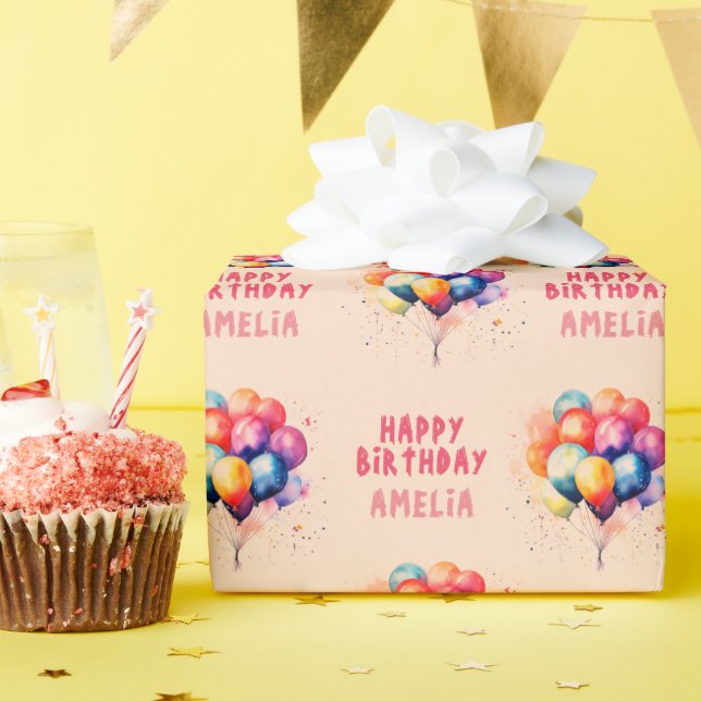 Färgglada ballonger barn lycklig födelsedagspresen presentpapper (Födelsedagsfest)
