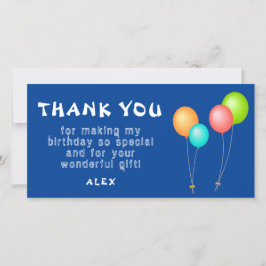 Färgglada ballonger Blå barnkalas Tack Kort