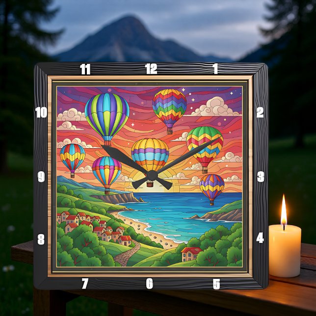 Färgglada ballonger kustby fyrkantig klocka (Skapare uppladdad)