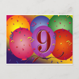Färgglada ballonger på 9-års födelsedagsfest vykort